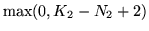 $\max(0, K_2-N_2+2)$