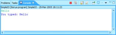 Console after typing 'Hello' and pressing Enter