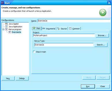 Launch configuration dialog window