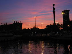 Sunset with Christopher Columbus monument, Port Vell