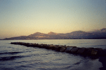 Groyne in the bay of Calvi at sunset
