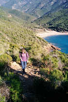 Helen climbing the headland between Place de Tuara and Girolata