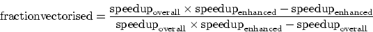 \begin{displaymath}
{\rm fraction vectorised} = \frac{ {\rm speedup}_{\rm overa...
...s {\rm speedup}_{\rm enhanced} - {\rm speedup}_{\rm overall}}
\end{displaymath}