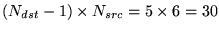 $(N_{dst}-1) \times N_{src}=5 \times 6 = 30$